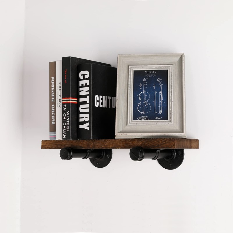 3/4" Industrial Black Iron Pipe Shelf Brackets, Rustic Wall Mounted