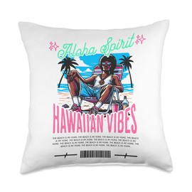 Aloha Spirit Summer Beach Cute Black Proud Beach Vacation Throw Pillow