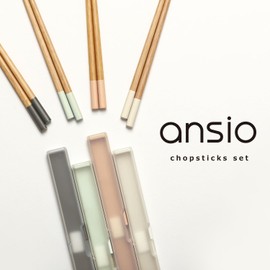 Ansio Antibacterial Chopsticks Slim Chopsticks Case Set (Pink/Made in Japan), Dishwasher Safe, Pastel Colors x Natural Wood