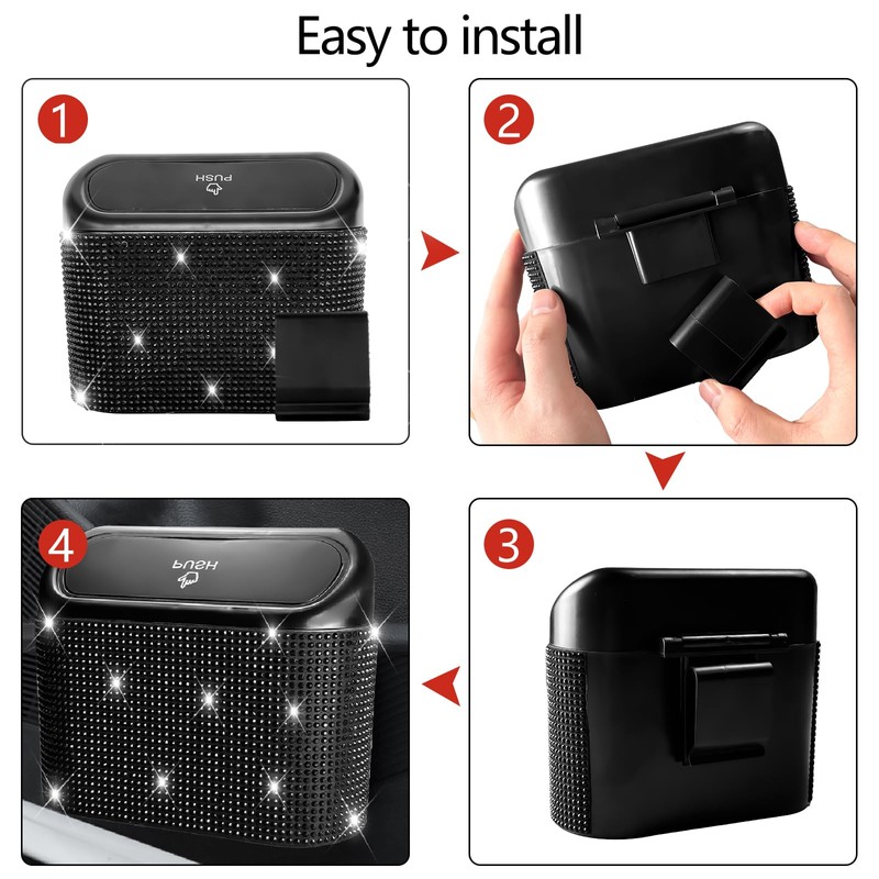 NBTEPEM Bling Car Trash Can with Lid - 2 Pack,