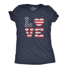 Womens Love American Flag T Shirt Cute Patriotic Red White and Blue Tee Funny T Shirts Patriotic Tops for Women Women's Novelty Tees Navy - XL