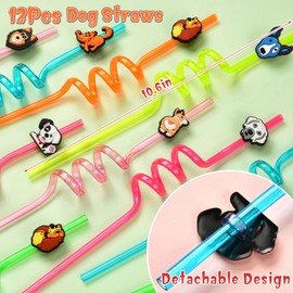 Winrayk 132Pcs Puppy Dog Party Favors Birthday Supplies, Straws Figures Necklaces Paw Print Stamp Bubble Wand Bracelet Sticker, Kids Boys Girls Puppy Party Favors Dog Paw Birthday Decorations Supplies