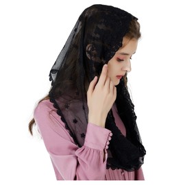 BEAUTELICATE Women's Mantilla Catholic Veil Lace Chapel Scarf Stole Headwear Lace Black White for Catholic Church Latin Mass Church Wedding Bridal V104, black