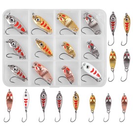 SHADDOCK Trout Spoons Artificial Bait Kit 12 Pieces Blinker for Fishing Trout Bait Spinner Fishing Lure Set in Box Fishing Set with Single Hook for Bass Char (Set A)