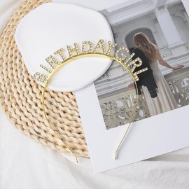 Happy Birthday Accessories Headbands for Women Happy Birthday Tiara for Women Gold Princess Crown for Women Glitter Rhinestone Headband for Women Fashion Hair Bands Headwear Headdresses for Women