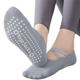 Dress Cici Non Slip Cotton Grip Socks for Yoga, Pilates, Extra Low Cut with instep Straps Sock for Women (3 Pairs: Black+Blue+Grey)