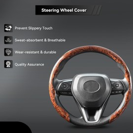 AUTOXBERT Wood Grain Steering Wheel Cover Anti-Slip for O/D Type 14 1/2-15.4 Inch Ultra-Thin Breathable Sport Cassette Car Accessories