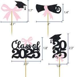 Pink Bow Graduation Cupcake Toppers Class Of 2025 High School College Grad Party Decoration