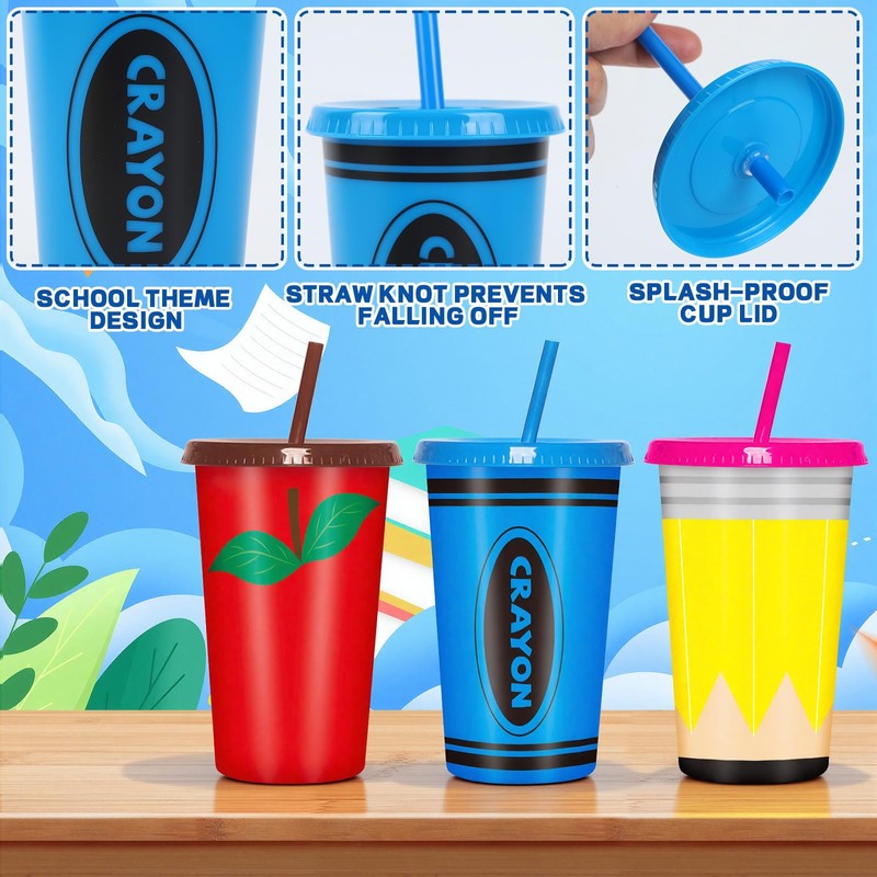 Jansun 12 Pack Teacher Appreciation Reusable Coffee Cups Plastic Tumblers