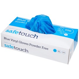 SafeTouch 11211-XL Powder Free Blue Vinyl Gloves - Box of 100 - Extra Large,Blue