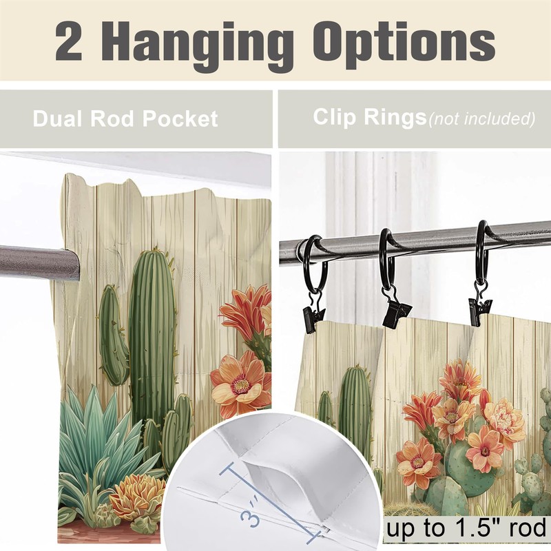 Cactus Succulent Valance Curtains,Rod Pocket Small Valance Window Treatment for