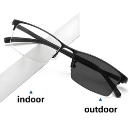 HOPWODE Anti blue light glasses, color changing glasses, half frame business glasses, men's and women's myopia glasses, sunglasses (Black, -3.5, Diopters)