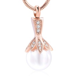 Memorial Cremation Jewelry for Ashes Flower Hold on Pearl Keepsake Pendant Necklace Rose Gold