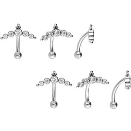 PIERCINGLINE Titanium Banana with Push Fit 5 Crystals and Balls Piercing Ear Nose Choice of Sizes, Titanium