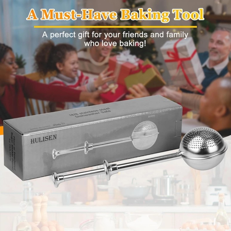 HULISEN Flour Duster for Baking, One-Handed Operation, 304 1, Silver