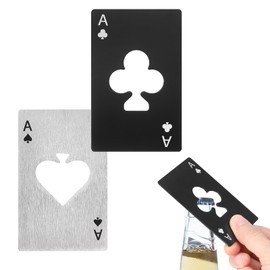 uxcell 2Pcs Ace of Clubs Bottle Opener, Stainless Steel Credit Card Size Beer Bottle Opener for Wallet Pocket, Can Cap Openers for Wedding Party Bridal Present, Silver and Black