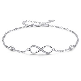 MEDWISE Womens Infinity Anklet Bracelet 925 Sterling Silver Endless Love Symbol Ankle Bracelet Adjustable Plus Size Large Bracelet Gifts for her Girls Wife Valentines Day Mother’s Day Gifts
