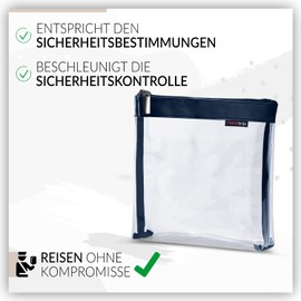 nex|trip Set of 2 Transparent Toiletry Bags for Liquids, Hand Luggage, Cosmetic Bag Transparent for Aeroplane, Travel Set, Cosmetic Bag, Dark Blue - Set of 2