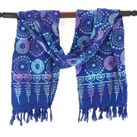 GURU SHOP Bali Batik Sarong, Wall Hanging, Wrap Skirt, Sarong Dress, Beach Towel, Men/Women, Orange, Synthetic, Size: One Size, Blue/1