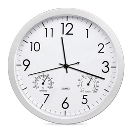BORDEAG Wall Clock Without Ticking Noises, Wireless Wall Clock with Temperature and Humidity, Wall Clocks 30 cm, Kitchen Clock, Large Wall Clock Modern for Living Room, Kitchen, Home, Bedroom, Office