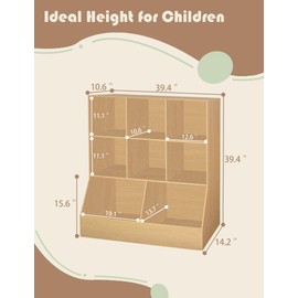 DINZI LVJ Toy Storage Organizer, Kids Bookshelf, Wood Toy Storage Cabinet, 3-Tier 8 Cubby Children Bookcase, 39.4" L Toddler Book Shelf for Playroom, Living Room, Nursery, Hallway, School, Natural