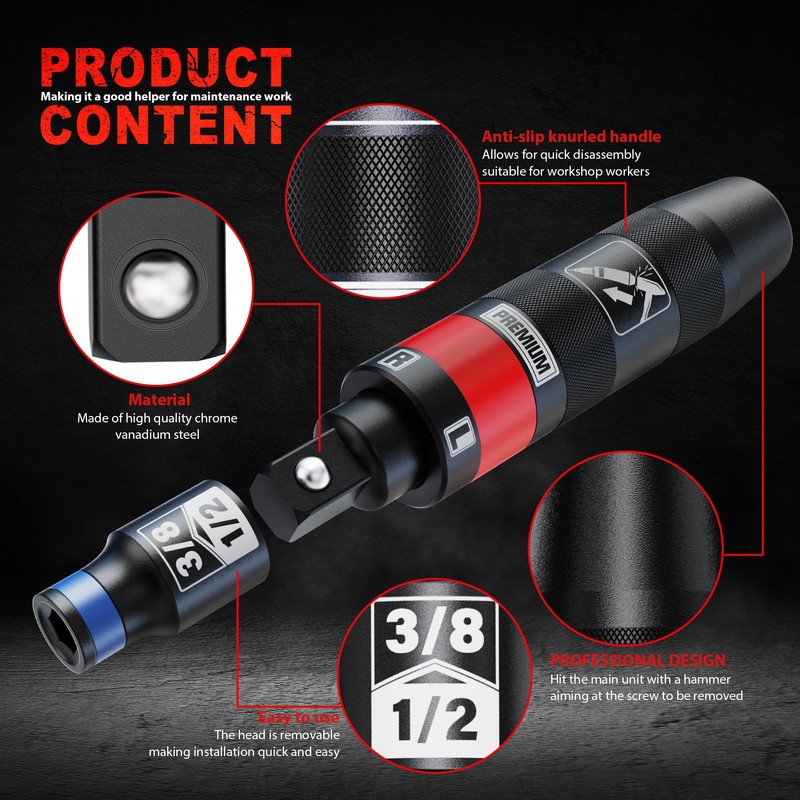 Aurlloct 1/2 Inch Manual Impact Driver Set, Impact Screwdriver Kit,