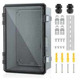 Joisyoya Waterproof Electrical Junction Box, IP67 ABS Plastic Junction Box Enclosure with Aluminum DIN Rail, Mounting Plate, Wall Brackets for WiFi Electronics Project, Clear (11.4"×7.5"×5.5")