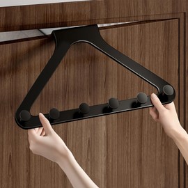 YESENT Black Door Hook Metal Material Integrated Triangle 6 Hooks for Hanging Clothes, Hats, Hangers, Wallets, Towels, Keys on The Door