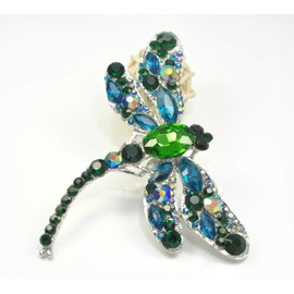 Gyn&Joy Crystal Rhinestones Large Dragonfly Brooch Pin, Metal, crystal rhinestone
