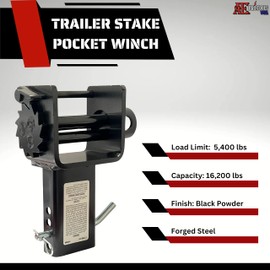 ATE Pro. Tools - Trailer Stake Pocket Winch Flatbed Utility Set, 4 Pack Flatbed Winch Tie Down, Heavy Duty, Black Finish, 16,200 lb Capacity