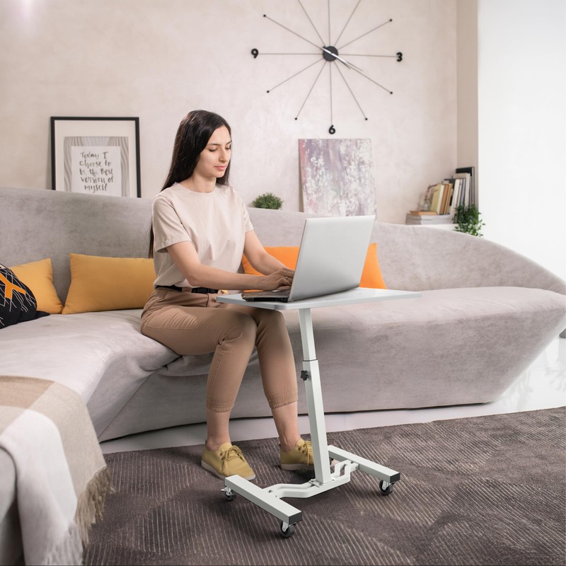 SHW Mobile Height Adjustable Laptop Rolling Cart with Height Adjustment