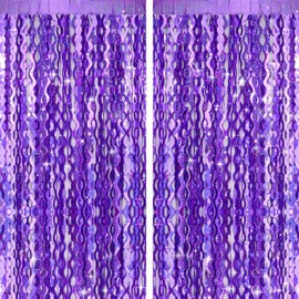 G2PLUS Purple Tinsel Curtain Wave: Metallic Glitter Curtain, Ideal Decoration for Wedding, Birthday, Ocean Theme, Party, Perfect as Photo Background, Set of 2