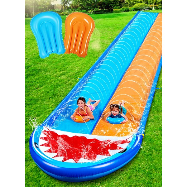 Sloosh Shark Double Water Slide, 22.5ft Heavy Duty Lawn Water