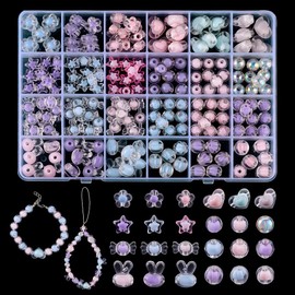 PandaHall Pack of 195 Acrylic Spacer Beads, 8 Styles Bead-In Bead Spacer Beads, 3 Colours, Loose Lampwork Beads, Transparent Craft Beads for Hair Braids, Lanyard, Bracelet, Necklace, Jewellery Making