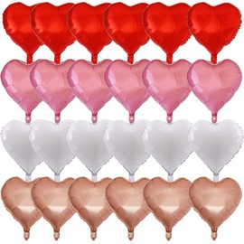 24 PCS Red White Pink Rose Gold Heart Aluminum Foil Balloons – 18” Foil Balloons Set for Valentine's Day, Anniversary, Mother’s Day,Wedding Bridal Engagement Party Decorations