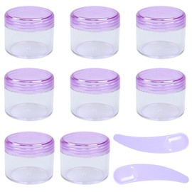 8Pcs Mini Plastic Containers with Lids, 20ml Travel Sample Pots Empty Cosmetic Jars Wide Mouth Refillable Containers Toiletries Leakproof Sample Jars with Spoon for Creams, Lotion, Glitter Nail Art