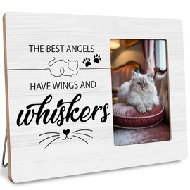 DIMSEOIUS Cat Memorial Gifts for Loss of Cats Sympathy Picture Frame, The Best Angels Have Wings and Whiskers Frames Fits 4x6 Photo