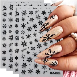 Christmas Snowflake Nail Art Stickers Decals Winter Snowflake Nail Decals with Crystal 4PCS Black Snowflake Xmas Nail Art Design Diamond Christmas Nail Stickers for Winter Holiday Manicure Decorations