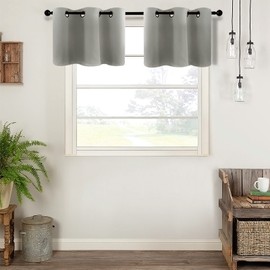 MRTREES Blackout Kitchen Valance Curtains, Short Cafe Curtains Room Darkening, Triple Weave Small Bathroom Window Curtain Tiers Half Window Curtains Grommet Top(2 Panels, 42x18 Inches, Grey)