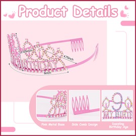 Hapdoo 9th Birthday Decorations for Girls Set - Happy 9th Birthday Princess Crown and Glitter Sash, 9 Year Old Girl Tiara Party Decorations Supplies Outfit Accessory Gifts