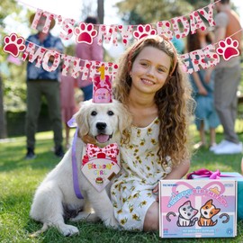 TCBOYING Dog Birthday Party Supplies, Multi Size Offered, Dog Birthday Bandana Banner Girl Hat Bow Tie with Numbers for Small Medium Large X-Large Dogs Pets (Pink, X-Large)
