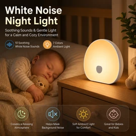 White Noise Night Light – 10 Soothing Sounds & 7-Color Ambient Night Light for Bedroom and Nursery