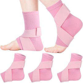 Tarpop 1 Pair Ankle Brace for Kids Compression Ankle Sleeves Adjustable Foot Support Brace Elastic Ankle Guard for Children Boys Girls Sports Running Jogging Dance Fitness Gymnastics(Pink,Small)