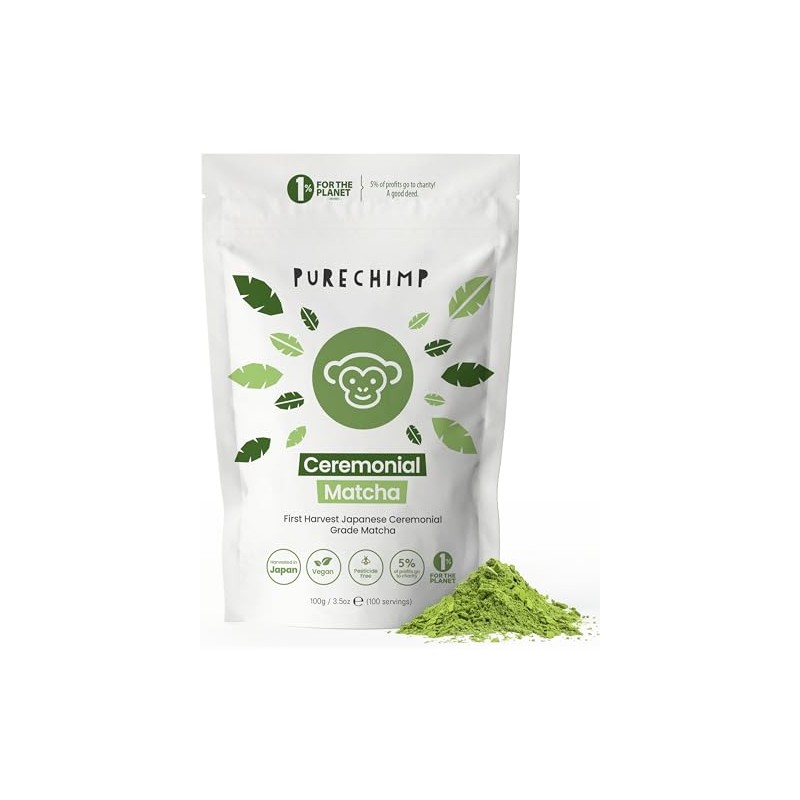 PureChimp Ceremonial Grade Matcha Powder - 100g for Lattes &