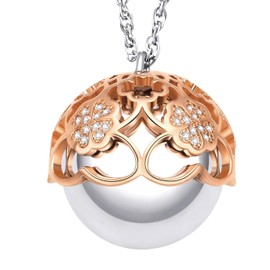 Dada Gioielli - Women's Pregnancy Announcement Necklace with Angel Calling Bell and Four Clover - Premaman Gift, 35in Chain, Rose Gold, Rose Gold Plated Bronze
