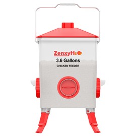 ZenxyHoC 3.6 Gal Chicken Feeder with Anti-Roost Cone, 3 Height Adjustable Locking Legs and 4 No-Waste Ports for Backyard Flock