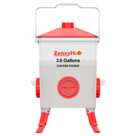 ZenxyHoC 3.6 Gal Chicken Feeder with Anti-Roost Cone, 3 Height Adjustable Locking Legs and 4 No-Waste Ports for Backyard Flock