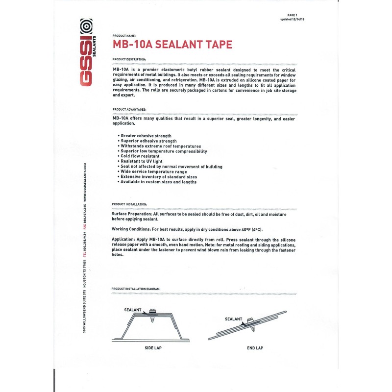 GSSI Sealants Butyl Tape 1/8" x 1" x 50' Gray