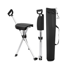 Portable Walking Stick Cane with Seat, Foldable Chair, Lightweight Aluminum, for Camping and Hiking