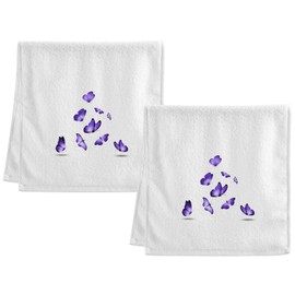 Dallonan 100% Cotton Towels White Purple Butterfly Colors Hand Towels for Bathroom Clearance Decorations Soft Absorbent Wash Towels for Body Face Hair 16x30 Inche